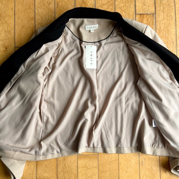Laura Beige Zip Black Contrast Collar Jacket Blazer Size 16 New - Picture 6 of 9